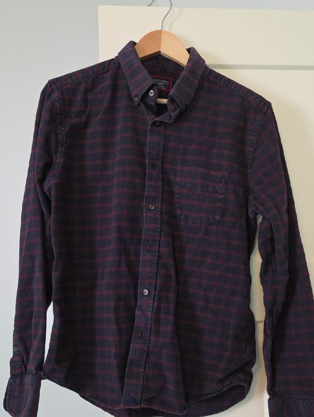UNTUCKit Men's Button-Down Plaid Shirt in Dark Red and Navy